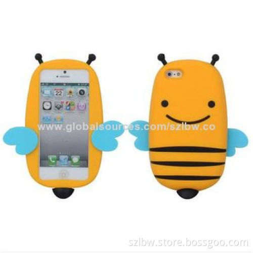 Rubber/Soft Silicone Skin Cases/Covers for iPhone 6, Blue 3D Cartoon Little Bee Design